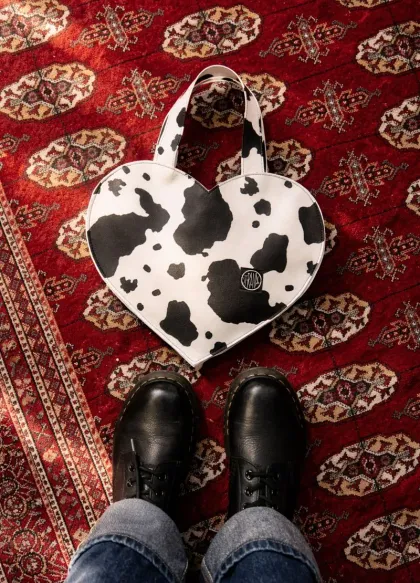 Cow mini b&w heart bag