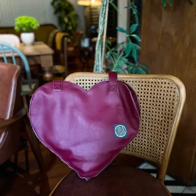 Burgundy leather heart bag