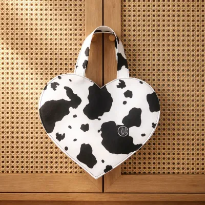 Cow mini b&w heart bag